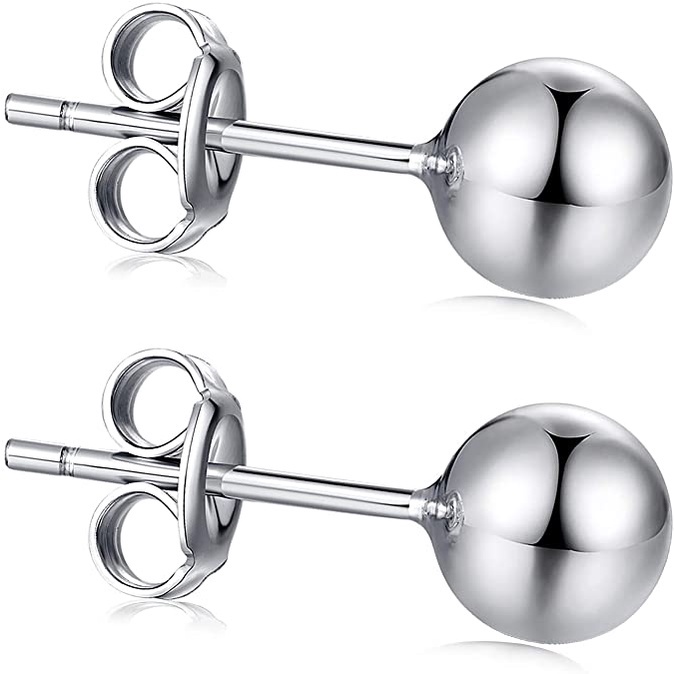 [พร้อมส่ง] ต่างหูเงินแท้925 เม็ดบอล สไตล์มินิมอล Plated Silver ball stud earring (Size 2-10 MM) SILVER THAI