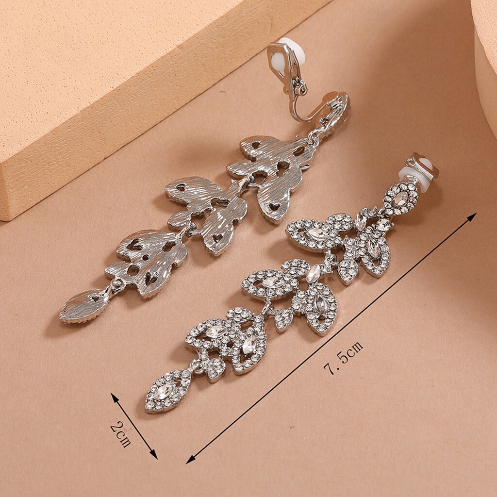 (พร้อมส่ง) ต่างหูแบบหนีบ 002 งานติดเพชร นางงาม เจ้าสาว ใส่ออกงานได้