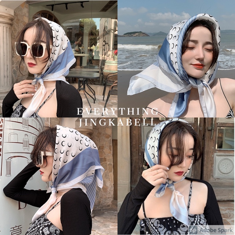 พร้อมส่ง   ผ้าพันคอ ผ้าโพกหัววินเทจ【70x70 ซม】ผ้ามัดผมเกาหลี