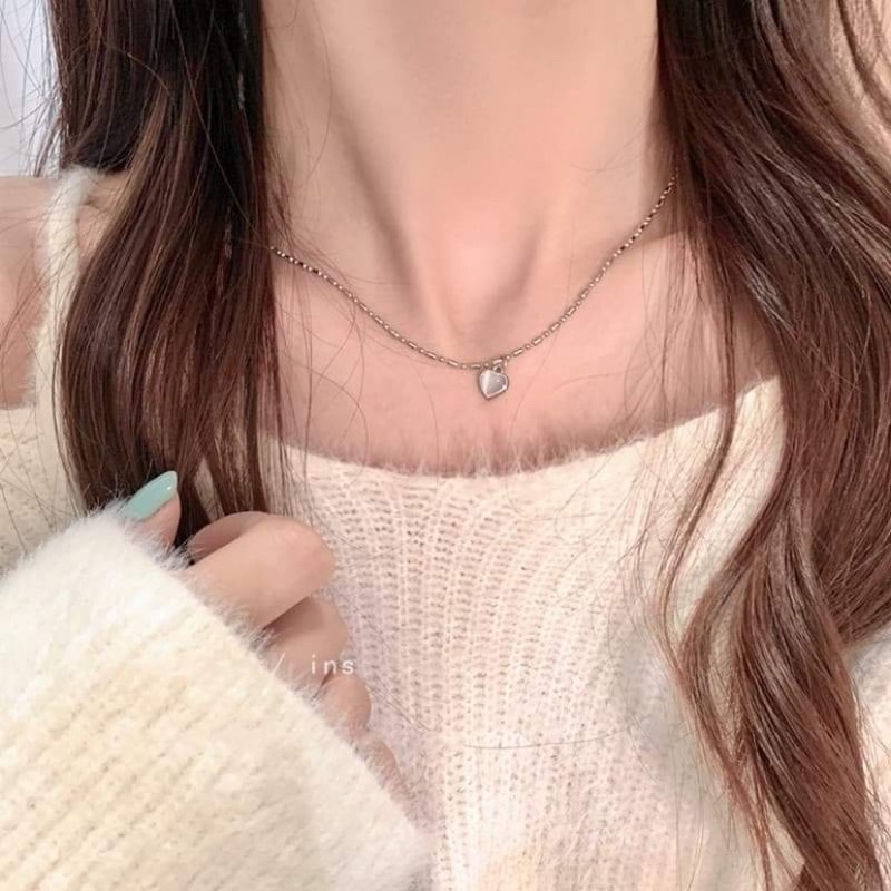 พร้อมส่ง สร้อยคอแฟชั่นหัวใจลายหินอ่อน ใส่กับชุดอะไรก็สวย