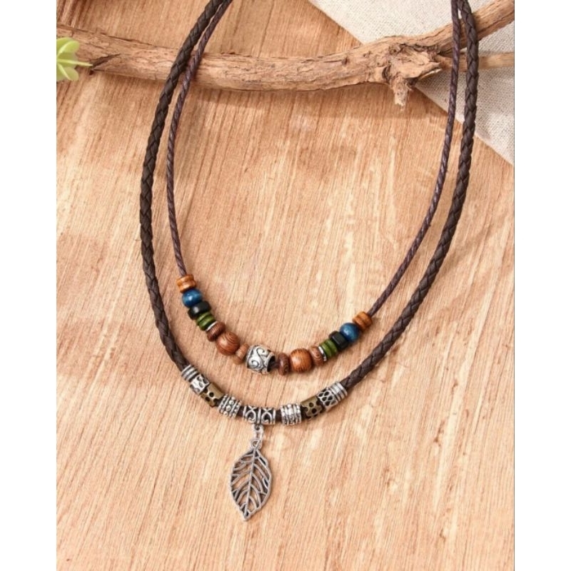 พร้อมส่ง สร้อยถักสไตล์โบฮีเมียน จี้ใบไม้