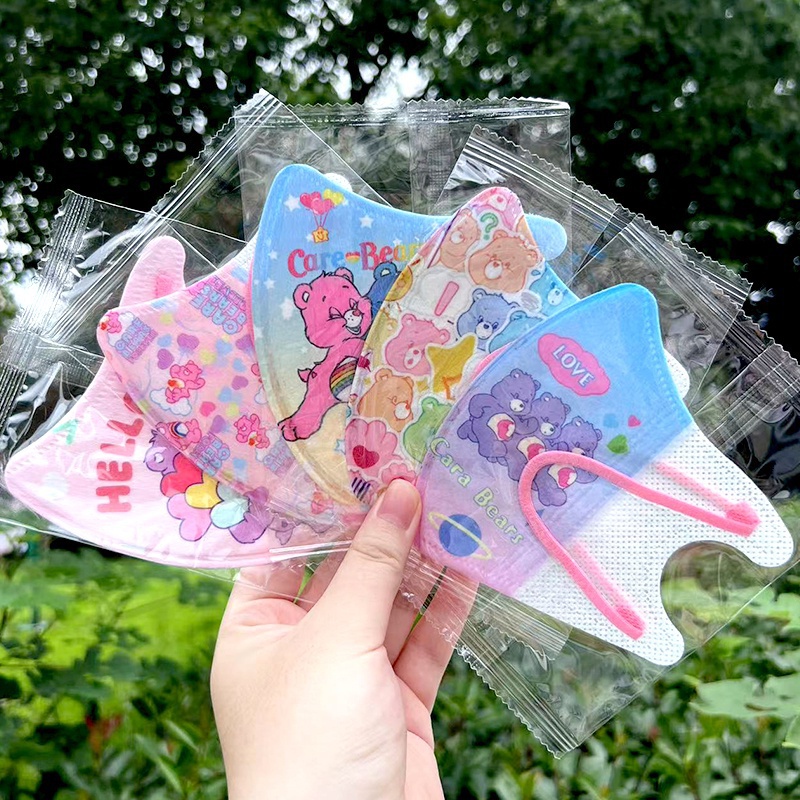 [พร้อมส่ง] หน้ากากอนามัย ลายการ์ตูนหมีสายรุ้ง 3D 3 ชั้น แบบใช้แล้วทิ้ง สําหรับเด็ก