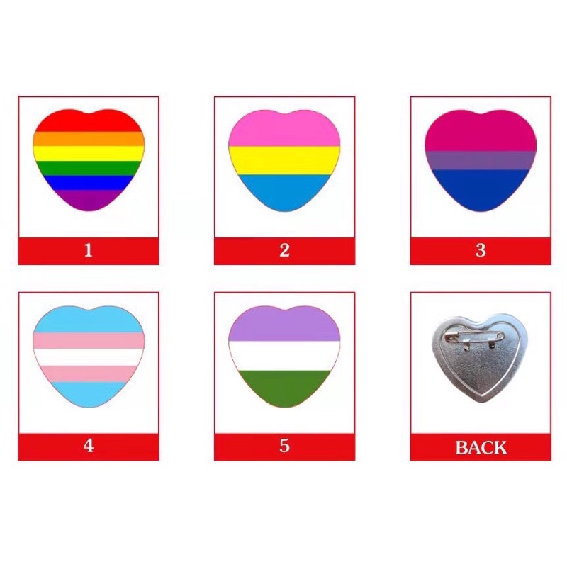 พร้อมส่งที่ไทย เข็มกลัดหัวใจ LGBT สีรุ้ง ขนาด5.3x5.7cm มี5แบบให้เลือก TGLC THAI GREENLICIOUS