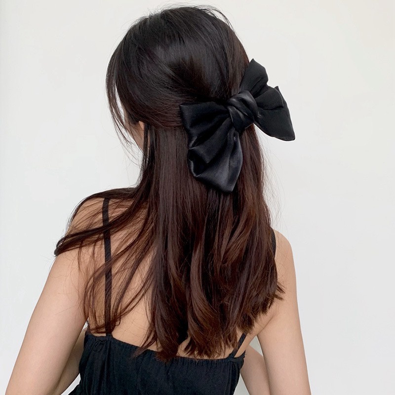 [พร้อมส่งในไทย] ปลีก/ส่ง กิ๊บติดผม ผ้าซาติน ประดับโบว์ ขนาดใหญ่ สไตล์เกาหลี A001