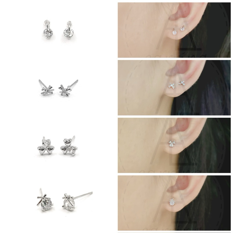 [มินิมอลสีเงิน115] ต่างหูมินิมอลแบบติดหู ราคาต่อ1คู่ พร้อมแป้น(ทับหลัง)แบบโลหะทุกคู่
