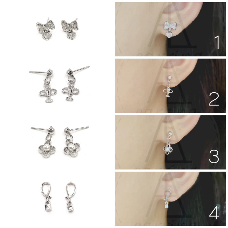 [มินิมอลสีเงิน98] ต่างหูมินิมอลแบบระย้าน้อยๆ ราคาต่อ1คู่ พร้อมแป้น(ทับหลัง)แบบโลหะทุกคู่