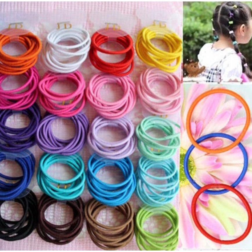 ยางรัดผม สีดํา คละสี สําหรับเด็ก 100 ชิ้น