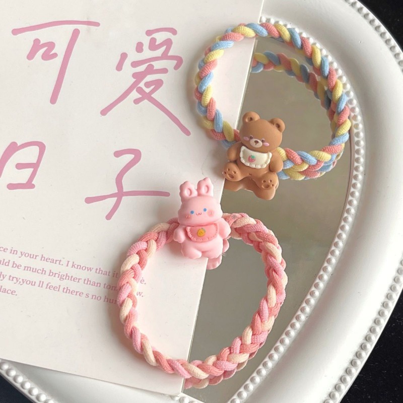 ยางรัดผม แบบถัก ลายการ์ตูนสัตว์น่ารัก สีสันสดใส สําหรับเด็กผู้หญิง
