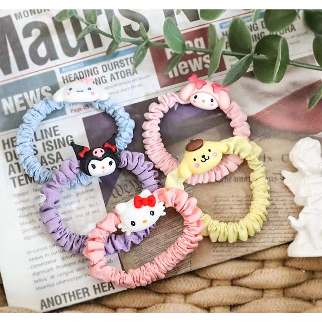 ยางรัดผม แบบนิ่ม ลายการ์ตูน Sanrio Cinnamon Dog Mymelody Purin Kuromi แบบเรียบง่าย สําหรับเด็กผู้หญิง