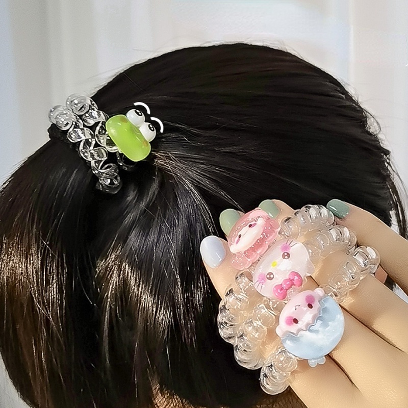 ยางรัดผม แบบเกลียว ยืดหยุ่นสูง ลายการ์ตูน Hello Kitty กบน่ารัก เครื่องประดับผม สําหรับผู้หญิง