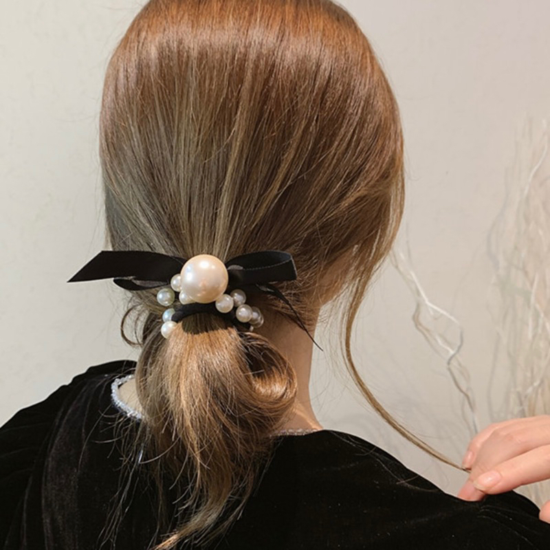 ยางรัดผมมุกโบว์ริบบิ้น Black Pearl Ribbon พร้อมส่งในไมย!!!