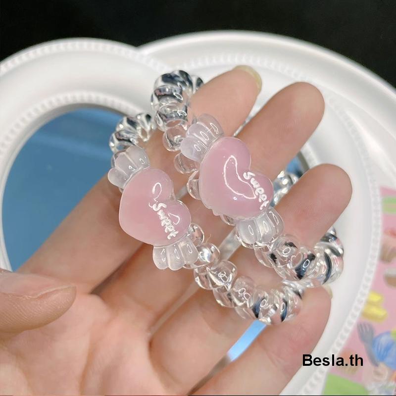 ยางรัดผมแฟชั่น ลายปีกนางฟ้า หัวใจ พีชน่ารัก สีชมพู สําหรับผู้หญิง