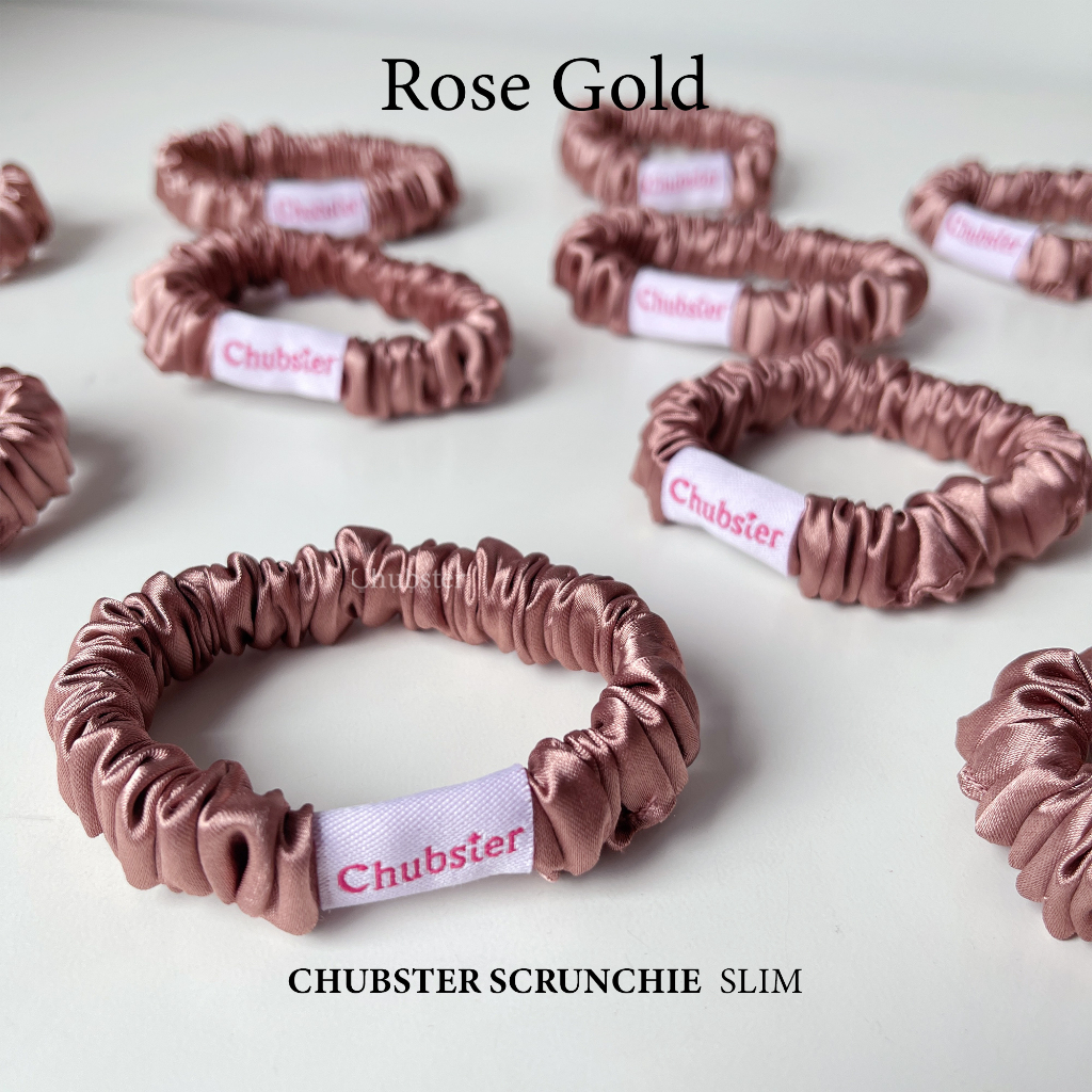 รุ่นสลิม Rose Gold ยางรัดผม Satin Slim Scrunchie ยางรัดผมซาติน หนานุ่ม