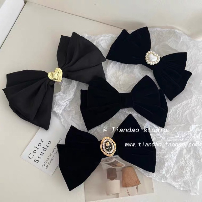 ร้านไทย พร้อมส่ง โบว์ติดผมสีดำ กิ๊บติดผม เครื่องประดับผมสีดำ