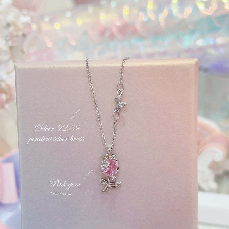 ลด 80.- โค้ดหน้าร้าน   พร้อมส่ง   Valentine  สร้อยคอเงินแท้92.5%  (111)สร้อยคอเจ้าหญิง สร้อยคอกุหลาบ วาเลนไทน์