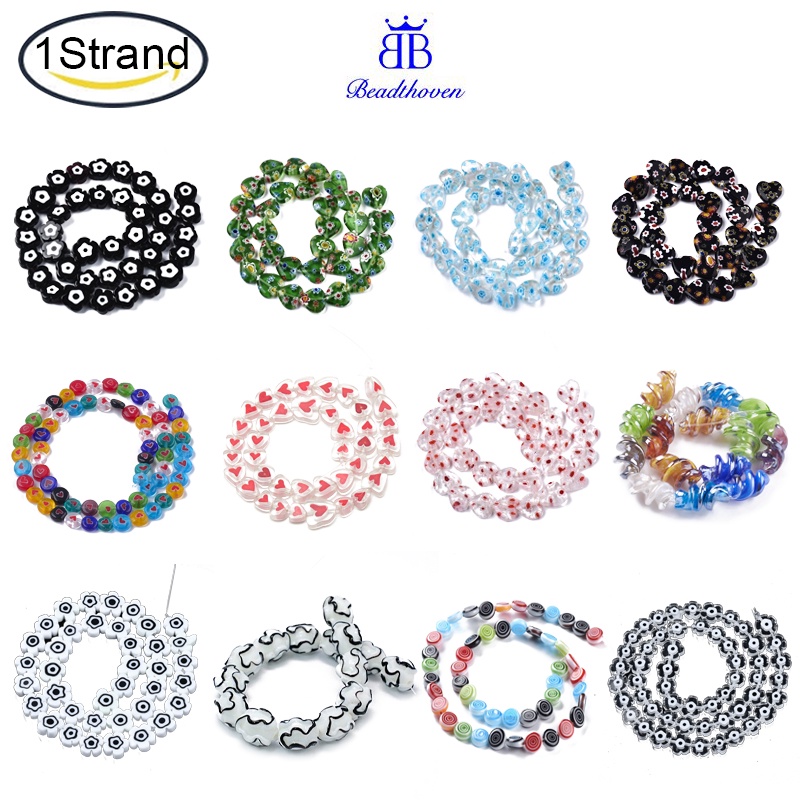 ลูกปัดดอกไม้ แฮนด์เมด สีดํา 10~13x10~13x3~4.5 มม. รู: 0.9 มม. ประมาณ 36~37 ชิ้น/เส้น 15.35 นิ้ว~15.94 นิ้ว (39~40.5 ซม.) 1 เส้น