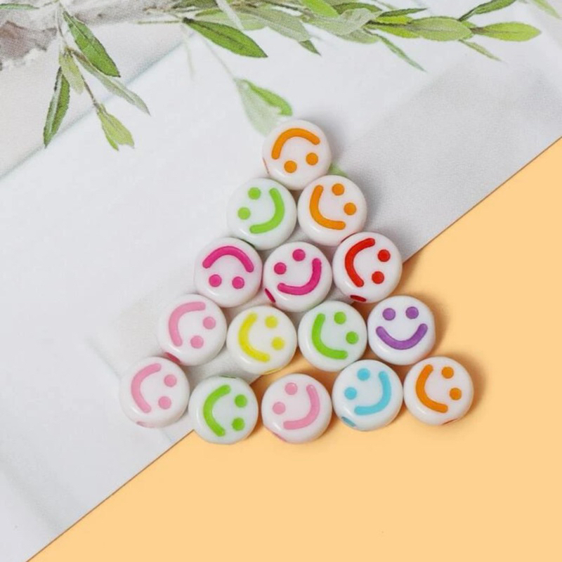 ลูกปัดหน้ายิ้ม สีขาวยิ้มสี 7 มิล อุปกรณ์ DIY ร้อยลูกปัด 80 กรัม พร้อมส่งจากไทย