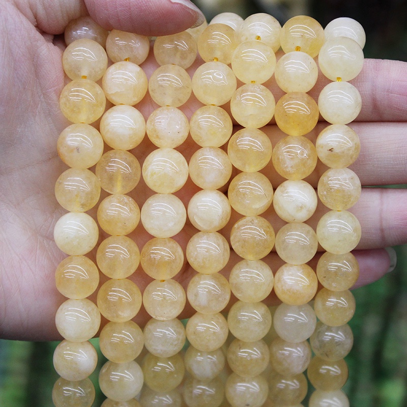 ลูกปัดหินหยกธรรมชาติ สีเหลือง 6 8 10 12 มม. สําหรับทําเครื่องประดับ สร้อยข้อมือ Diy