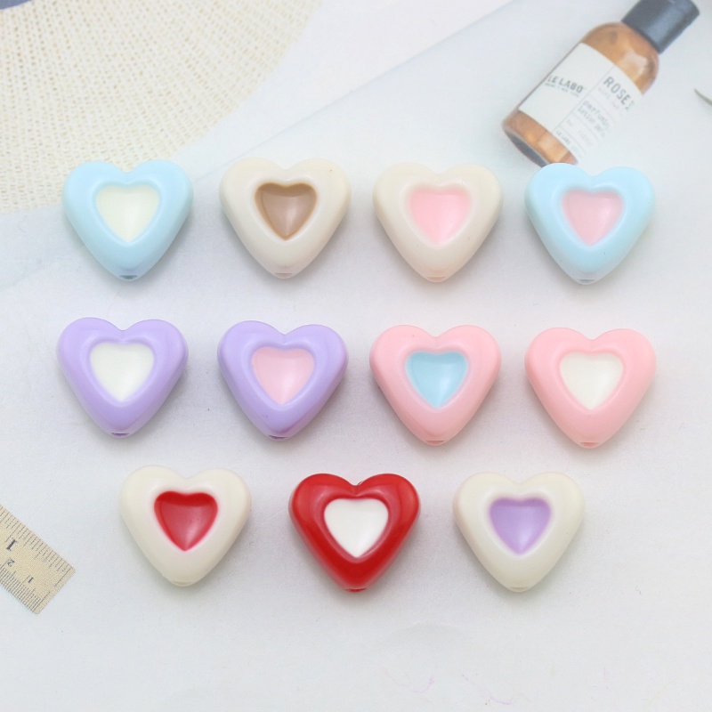 ลูกปัดอะคริลิค รูปหัวใจ พีช แบบรูตรง สีพื้น สําหรับทําเครื่องประดับ Diy