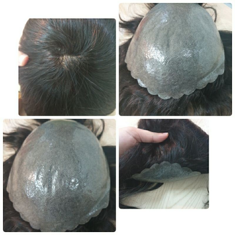 วิกติดกาวพียู เบสหนาที่สุด 0.12-0.14มม หนา130% ขอบดอกไม้ ขอบคลื่น skin PU scallop ผมแท้100%