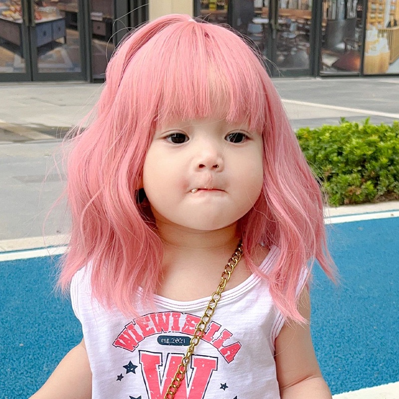 วิกผมสั้นหยิก คอสเพลย์ Lilita น่ารัก สีชมพูอ่อน สําหรับเด็ก