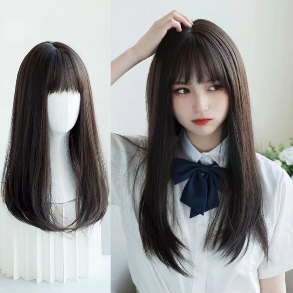 วิกผมหน้าม้า ผมยาวปานกลาง ผมหยิกไมโคร อุณหภูมิสูง ผ้าไหม วิกผมเหมือนจริง สําหรับผู้หญิง