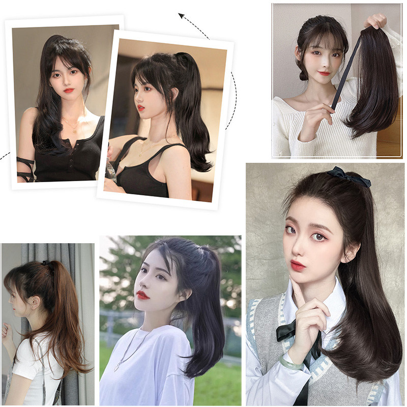 วิกผมหางม้า วิกผมหางม้า ผมหยิก ธรรมชาติ สีแดง ถักเปีย ยาว และสั้น สูงปลอม