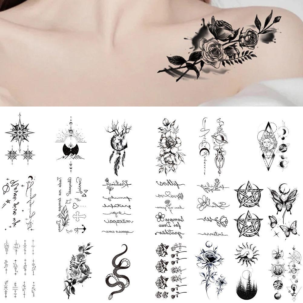 สติกเกอร์รอยสัก พิมพ์ลายตัวอักษร ดอกไม้ ป้องกันน้ํา แบบใช้แล้วทิ้ง