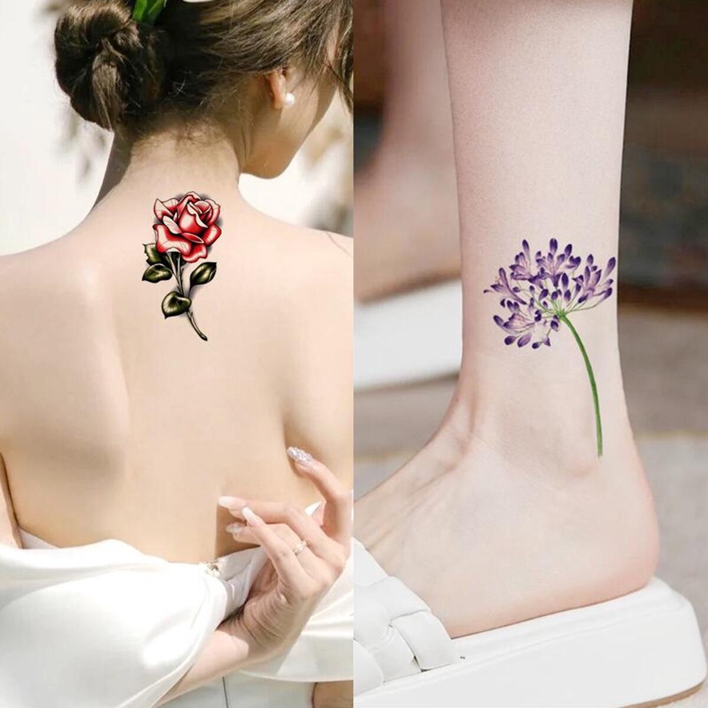 สติกเกอร์รอยสักชั่วคราว ลายดอกไม้ กันน้ํา ติดทนนาน แฟชั่นสําหรับผู้หญิง