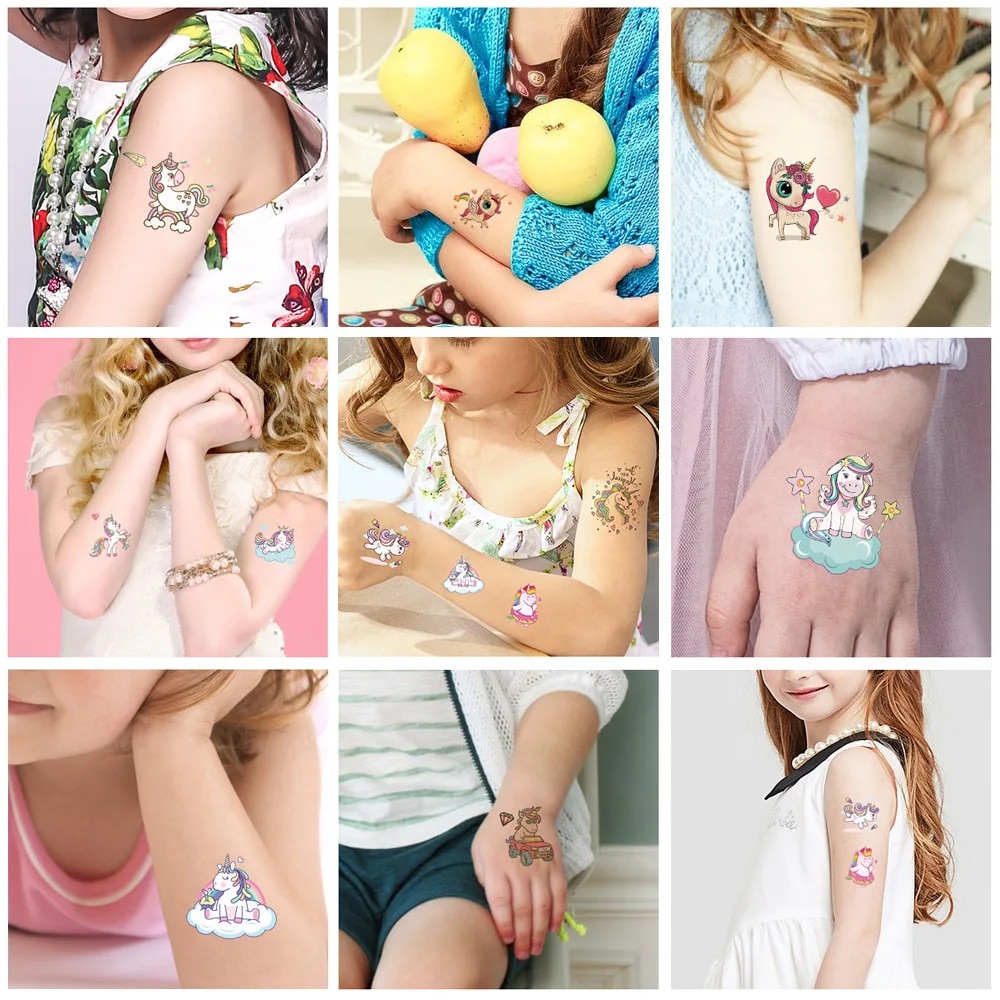 สติกเกอร์รอยสักชั่วคราว ลายยูนิคอร์น เจ้าหญิง สําหรับเด็ก 10 ชิ้น ต่อชุด