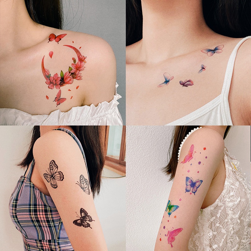 สติกเกอร์รอยสักแฟชั่น ลายผีเสื้อจําลอง กันน้ํา ไม่สะท้อนแสง สีสันสดใส 15 ชิ้น