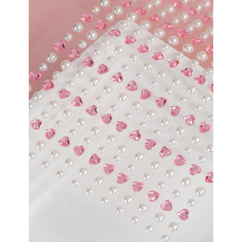 สติกเกอร์เพชร สติกเกอร์แต่งหน้า หัวใจชมพูเพชร+มุกกลม พร้อมส่ง! (#P14)