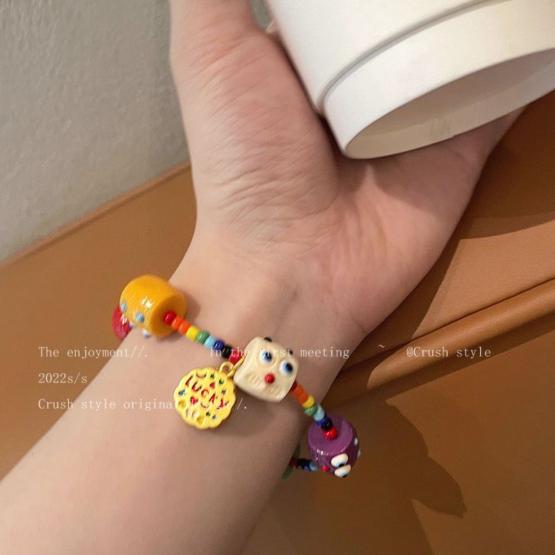สร้อยข้อมือ ประดับลูกปัด ลายตัวอักษรมอนสเตอร์ สีสันสดใส ยาว 17 กม. สําหรับผู้หญิง