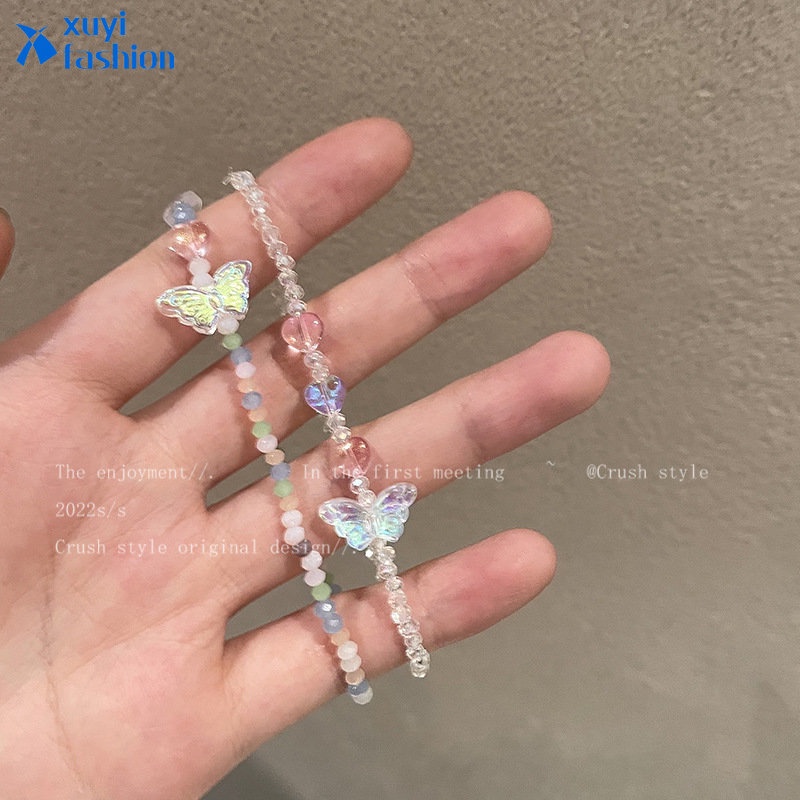 สร้อยข้อมือ ประดับลูกปัดคริสตัลใส รูปผีเสื้อ สีสันสดใส เครื่องประดับ สําหรับผู้หญิง