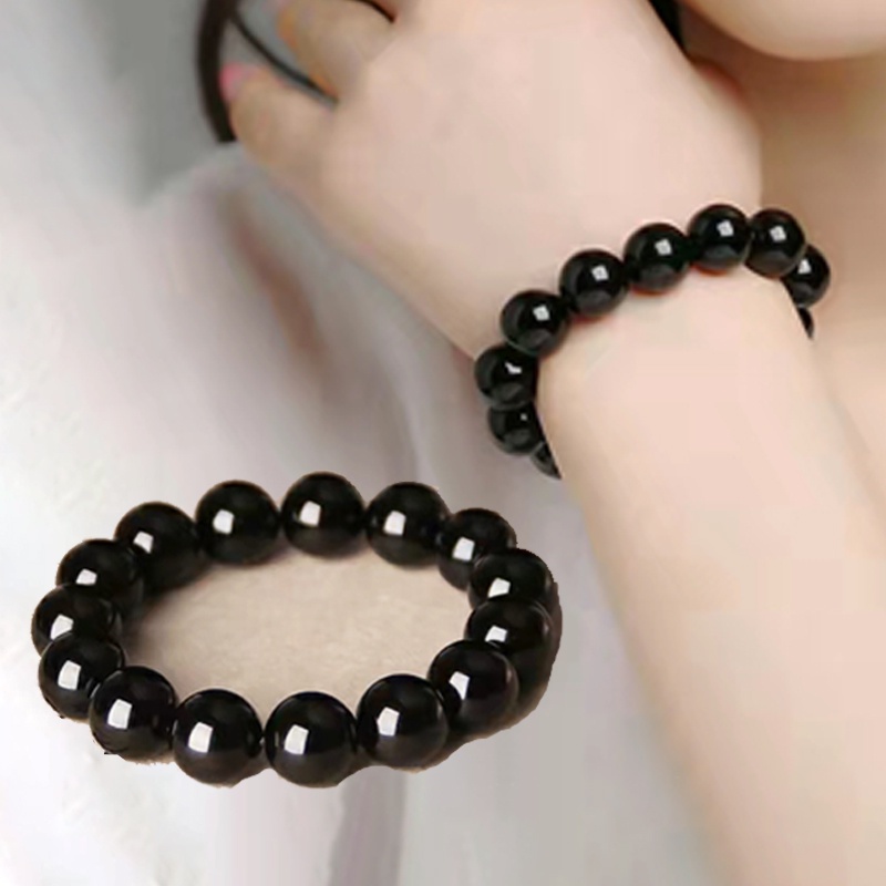 สร้อยข้อมือ ประดับลูกปัดหินออบซิเดียน สีดําธรรมชาติ นําโชค เครื่องประดับ