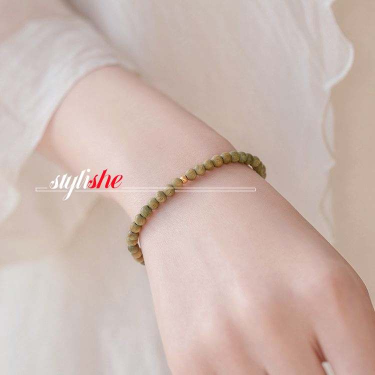 สร้อยข้อมือ ประดับลูกปัดไม้จันทน์ สีเขียว สไตล์จีนวินเทจ เครื่องประดับ สําหรับคู่รัก