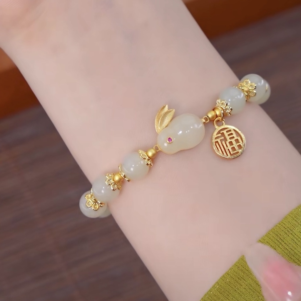 สร้อยข้อมือ ประดับหยก รูปกระต่าย สไตล์จีน สําหรับผู้หญิง และนักเรียน