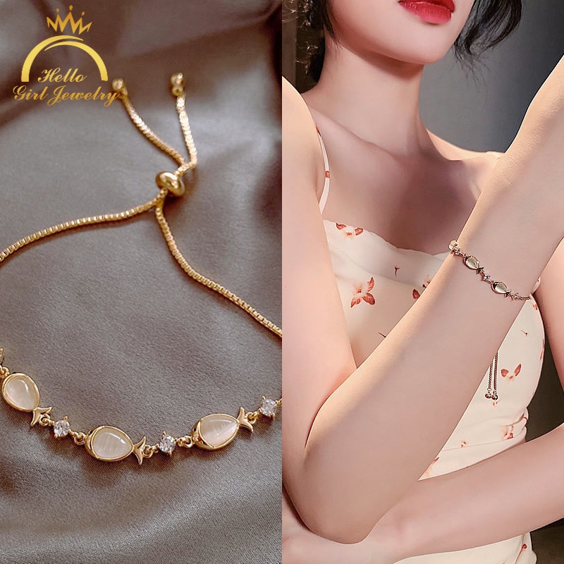สร้อยข้อมือ ประดับโอปอล สามารถปรับได้ หรูหรา แฟชั่นสไตล์เกาหลี สําหรับผู้หญิง