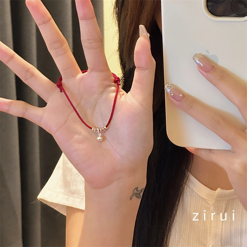 สร้อยข้อมือ เชือกกระดิ่ง สีแดง เครื่องประดับแฟชั่น สําหรับผู้หญิง
