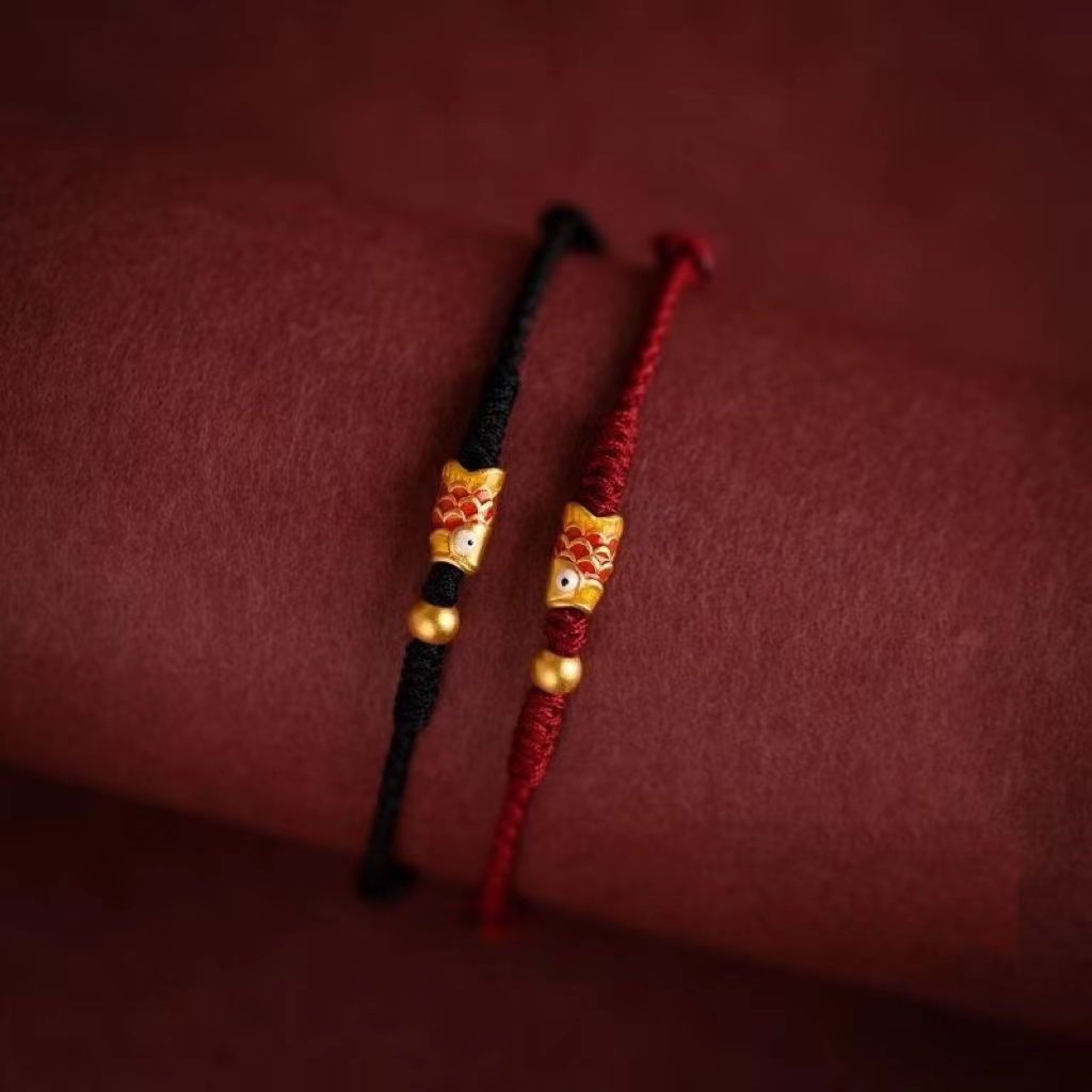 สร้อยข้อมือ เชือกถัก จี้รูปปลาคาร์พนําโชค แฮนด์เมด สําหรับคู่รัก