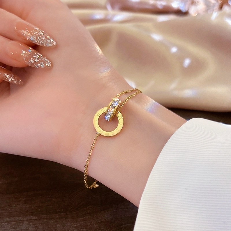 สร้อยข้อมือ เหล็กไทเทเนียม ทอง 18K เครื่องประดับ สไตล์เกาหลี โรมัน เรียบง่าย ของขวัญ