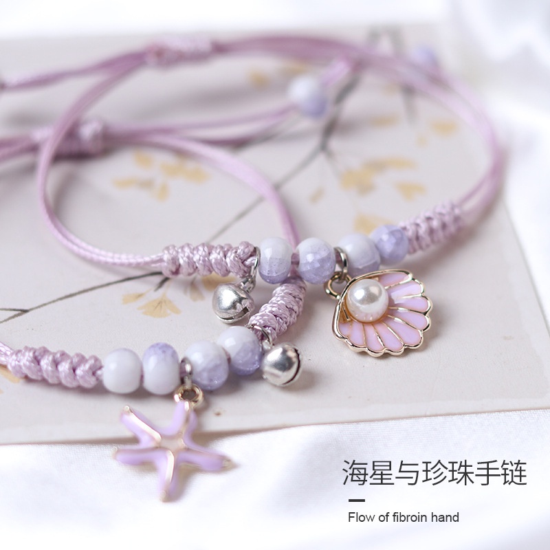 สร้อยข้อมือถัก จี้ปลาดาว และไข่มุก สไตล์คู่รัก สําหรับนักเรียนหญิง
