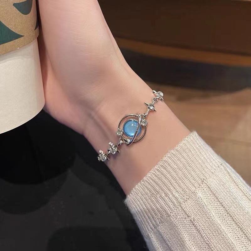 สร้อยข้อมือไพลิน เรียบง่าย 17 กม. สําหรับผู้หญิง ดาว โซ่ กําไลข้อมือ เครื่องประดับ