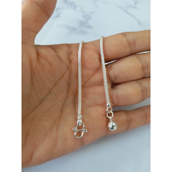 สร้อยข้อเท้าเงินแท้925 ลายสี่เสา 2 มิล ยาว 9-10 นิ้ว