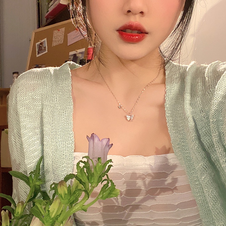 สร้อยคอ จี้ผีเสื้อ ประดับเพชร เครื่องประดับแฟชั่น สําหรับผู้หญิง