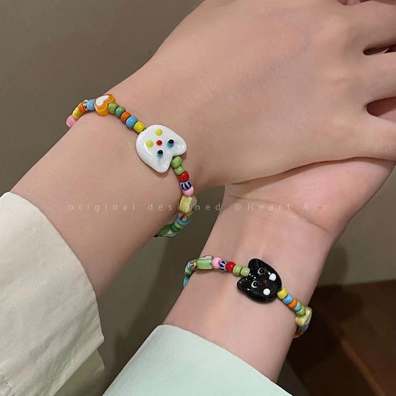สร้อยคอ สร้อยข้อมือ ประดับลูกปัด ลายการ์ตูนแมว หลากสี แบบสร้างสรรค์ สไตล์เกาหลี