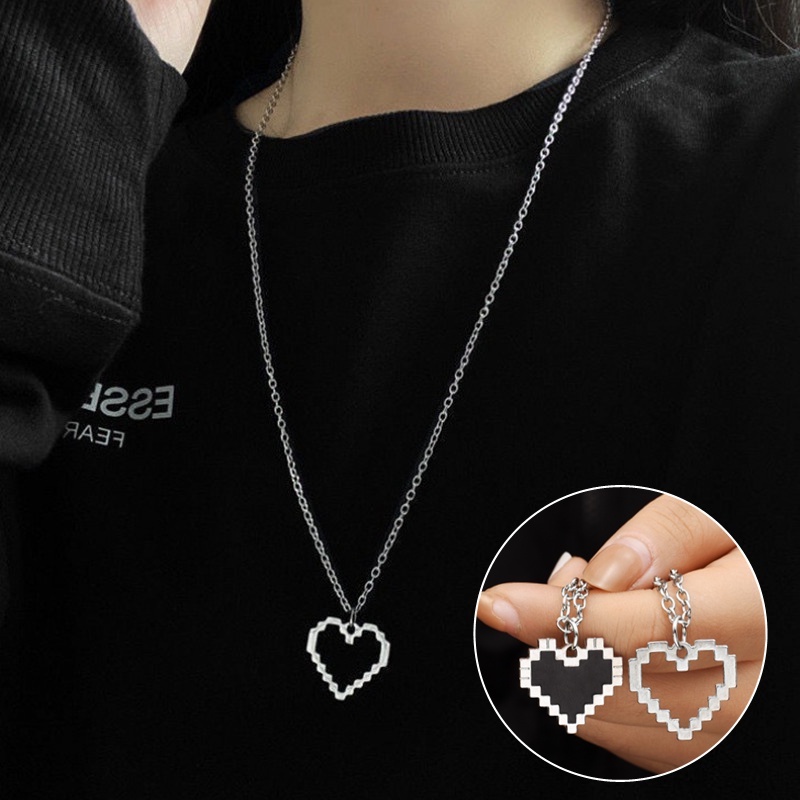 สร้อยคอคู่รัก จี้รูปหัวใจ แบบรูกลวง สไตล์พังก์ฮิปฮอป