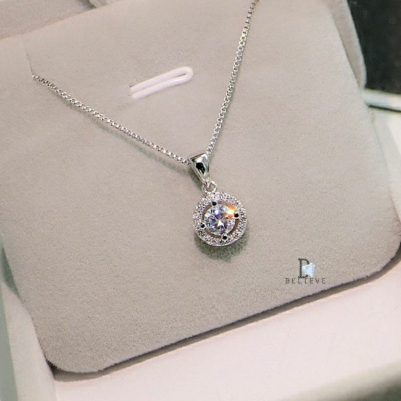 สร้อยคอจี้กลมล้อมเพชร 1 กะรัต   เพชรCZสวิสแท้ 18K