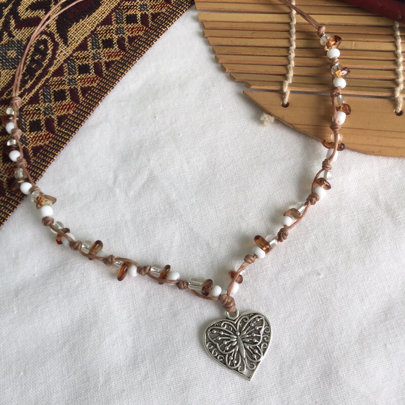 สร้อยคอถักหิน สร้อยถักเชือกเทียน สร้อยแฟรี่ ฮิปปี้ handmade สร้อยมีจี้