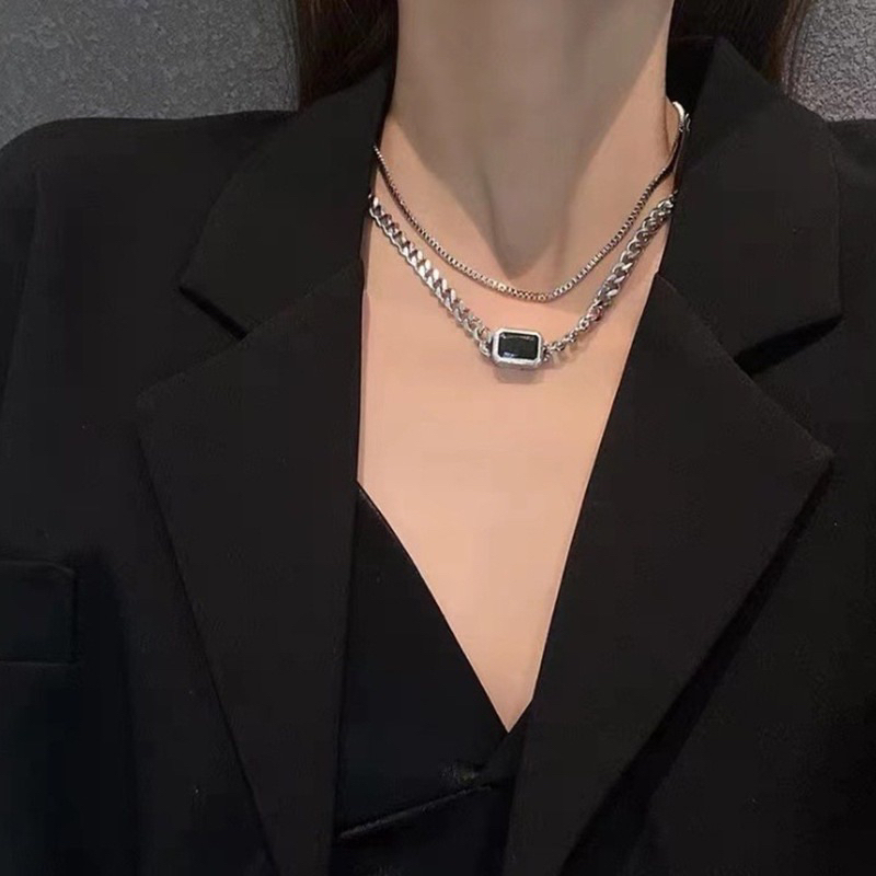 สร้อยคอสองเส้นคู่ จี้นิลสีดำสไตล์เท่ห์ๆ พร้อมส่งจากกรุงเทพ